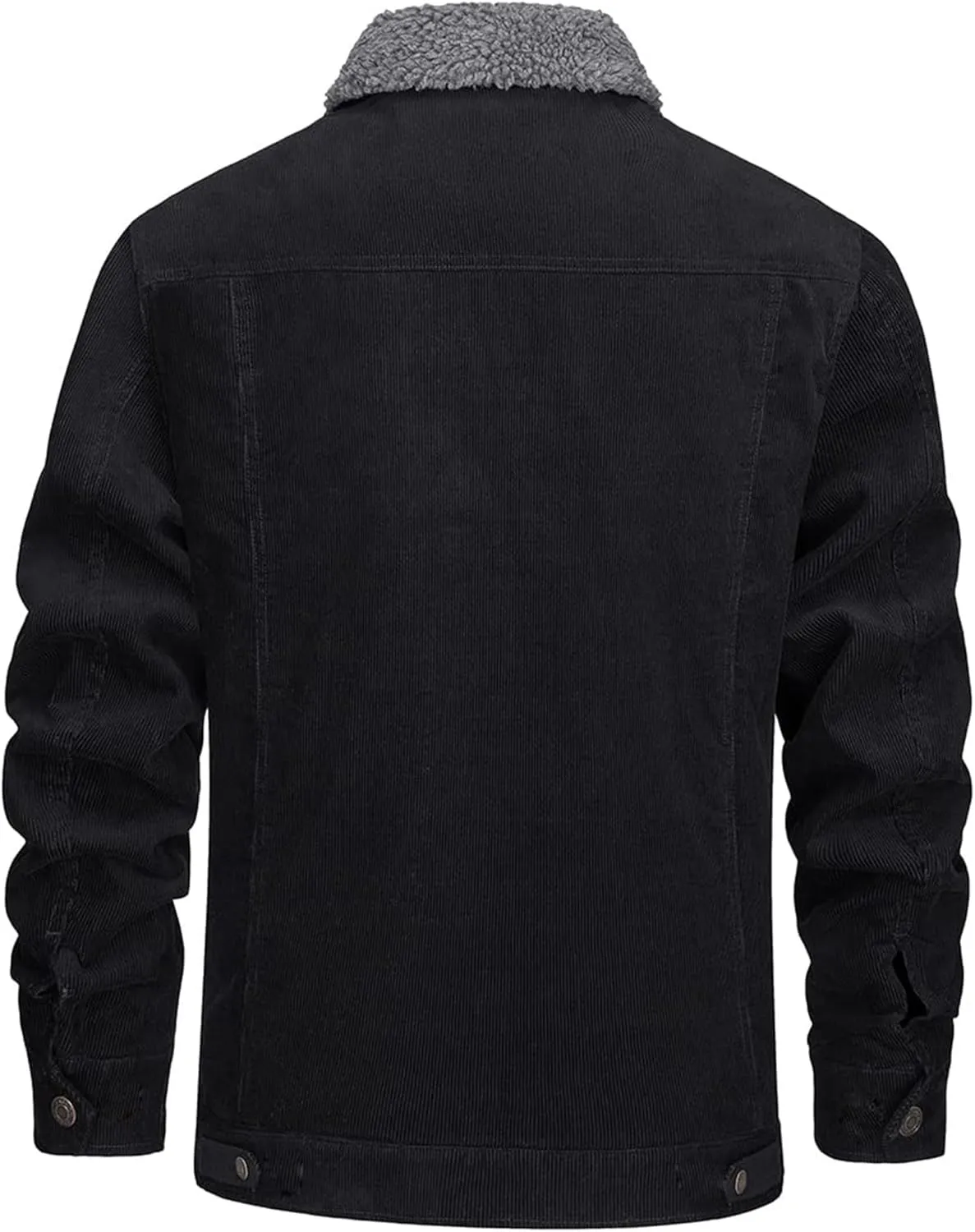 Mens Corduroy Trucker Jacket with Sherpa Fleece Lining Warm Winter Coat Thick Cotton Casual Lapel, Snap Buttons