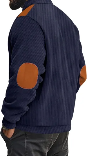 Mens Cotton Jacket Lightweight Warm Winter Coat Zip Up Stand Collar Jacket Color Block Cardigan Long Sleeve Outwear