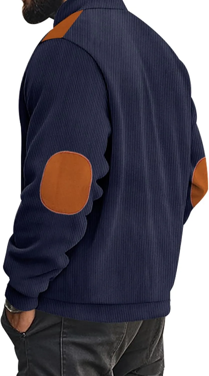 Mens Cotton Jacket Lightweight Warm Winter Coat Zip Up Stand Collar Jacket Color Block Cardigan Long Sleeve Outwear