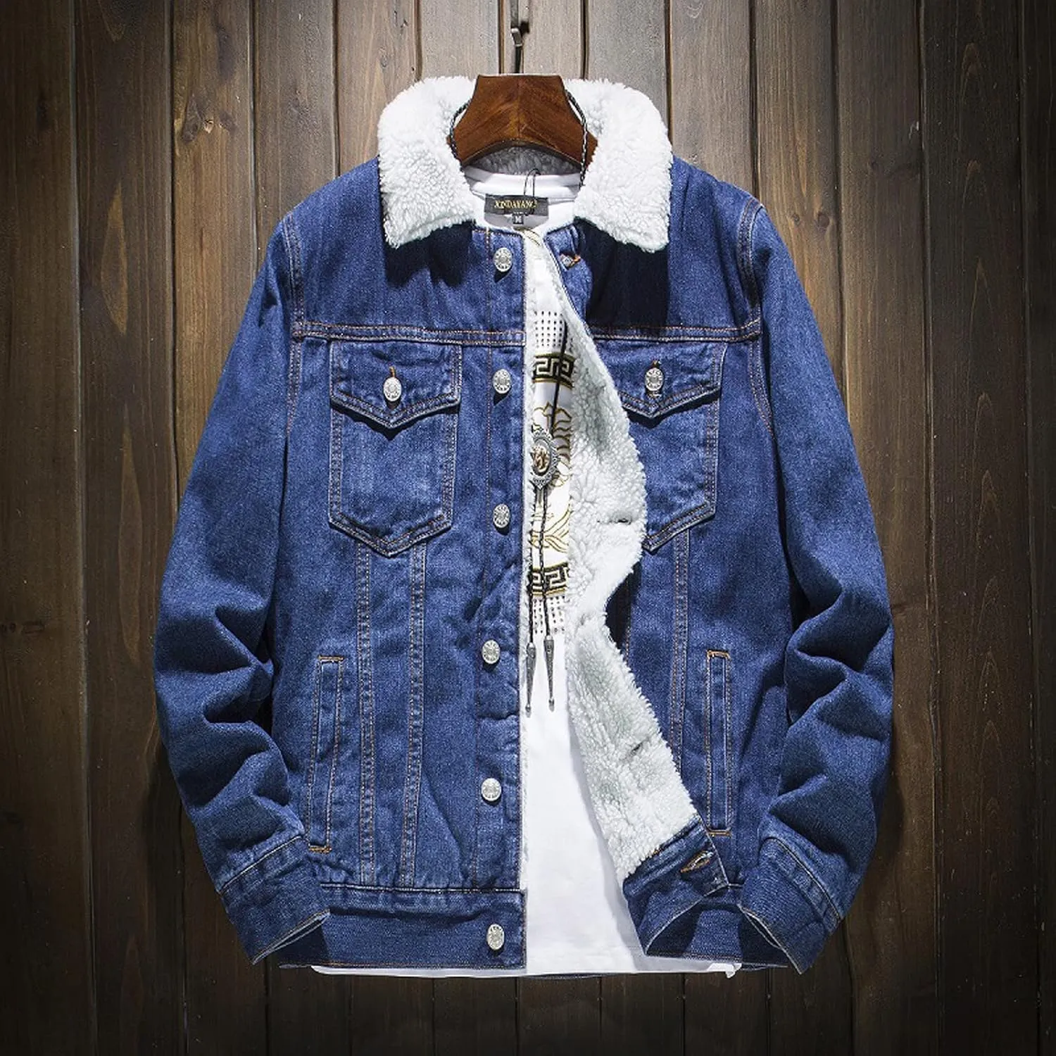 Mens Denim Jacket Winter Lapel Sherpa Fleece Lined Thicken Casual Stylish Warm Button Trucker Jean Jackets Coats, L-6XL