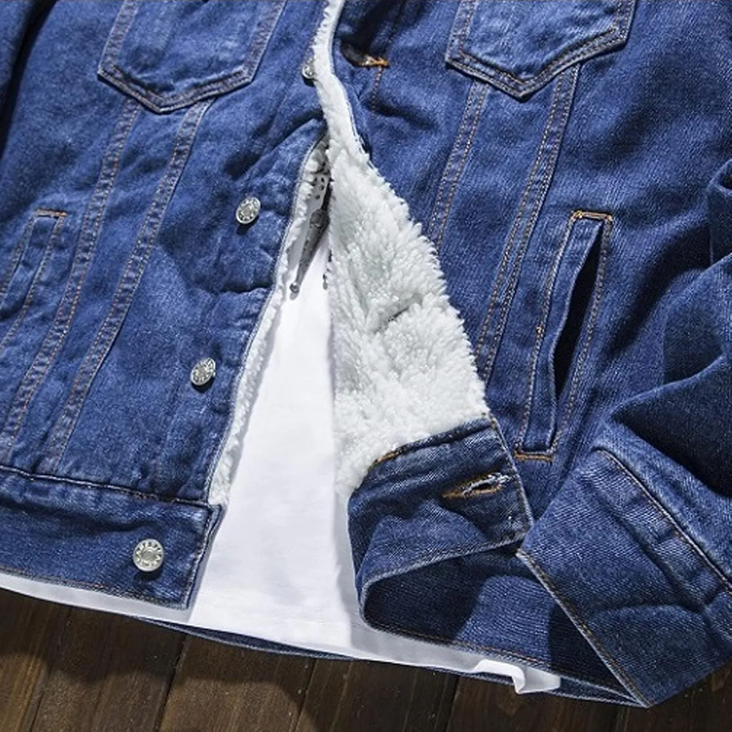 Mens Denim Jacket Winter Lapel Sherpa Fleece Lined Thicken Casual Stylish Warm Button Trucker Jean Jackets Coats, L-6XL