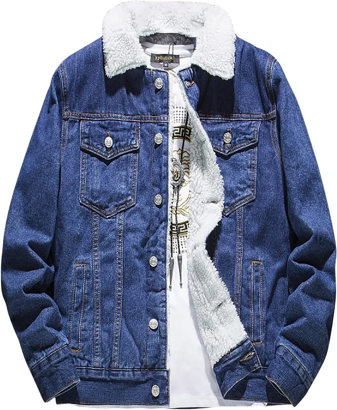 Mens Denim Jacket Winter Lapel Sherpa Fleece Lined Thicken Casual Stylish Warm Button Trucker Jean Jackets Coats, L-6XL