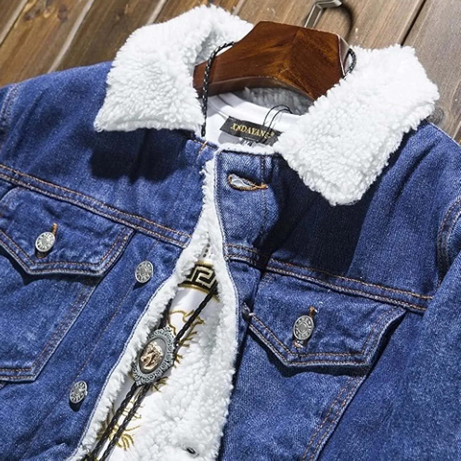 Mens Denim Jacket Winter Lapel Sherpa Fleece Lined Thicken Casual Stylish Warm Button Trucker Jean Jackets Coats, L-6XL