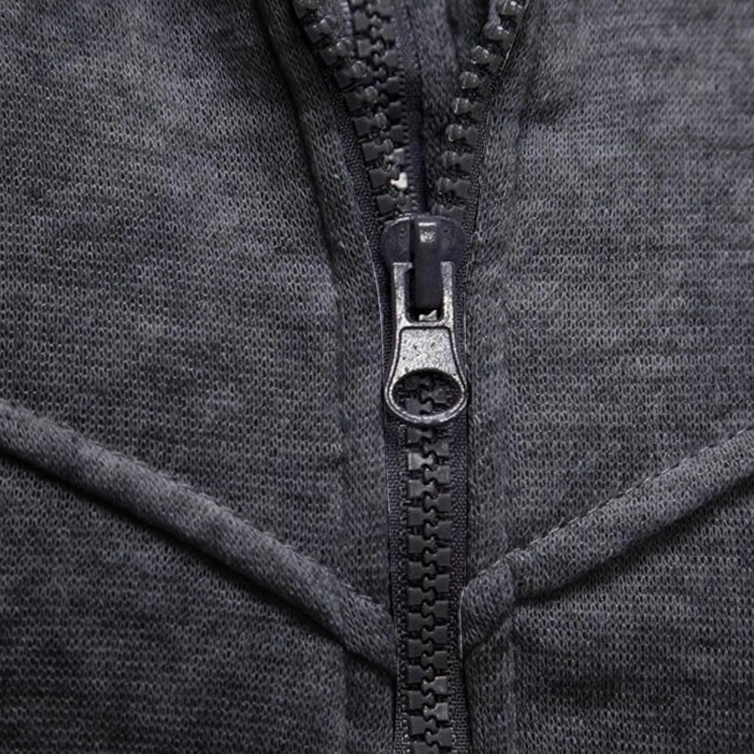Men's Double Zipper Stand Collar Jacket Drawstring Long Sleeve Hooded Sweatshirt Fashion Casual Jacket with Pockets
