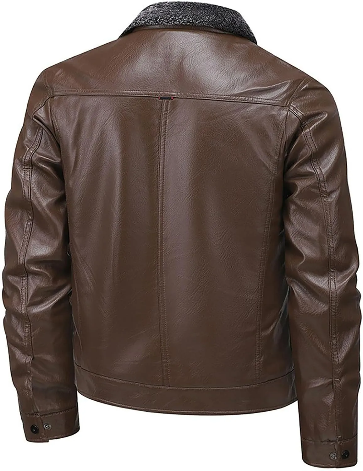 Mens Faux Leather Bomber Jackets Sherpa Fleece Lined Motorcycle Biker Jackets Turn-Down Collar Winter Warm Coats