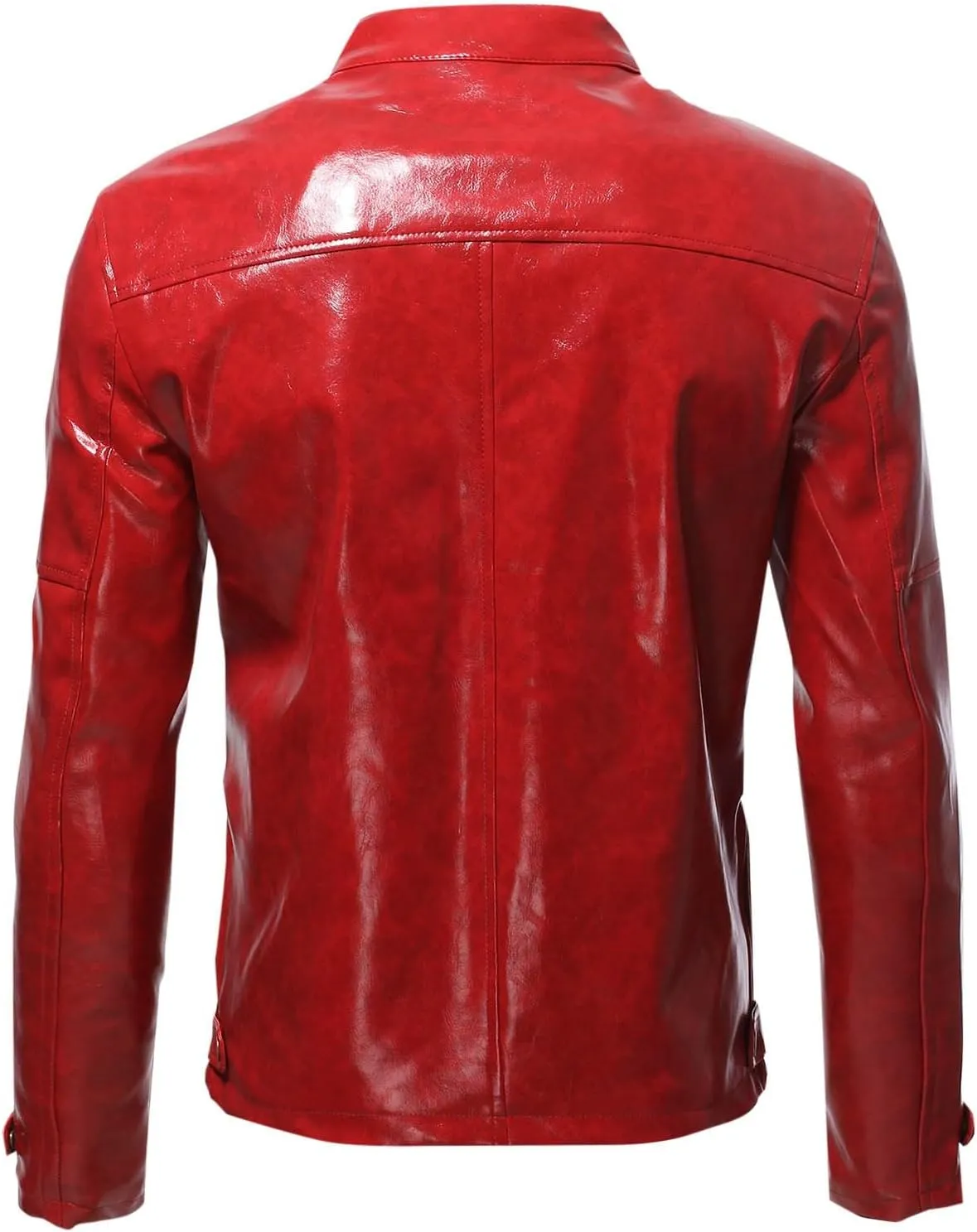 Men's Faux Leather Jackets Stand Collar PU Leather Motorcycle Zipper Coat Biker Windbreaker with Multiple Pockets