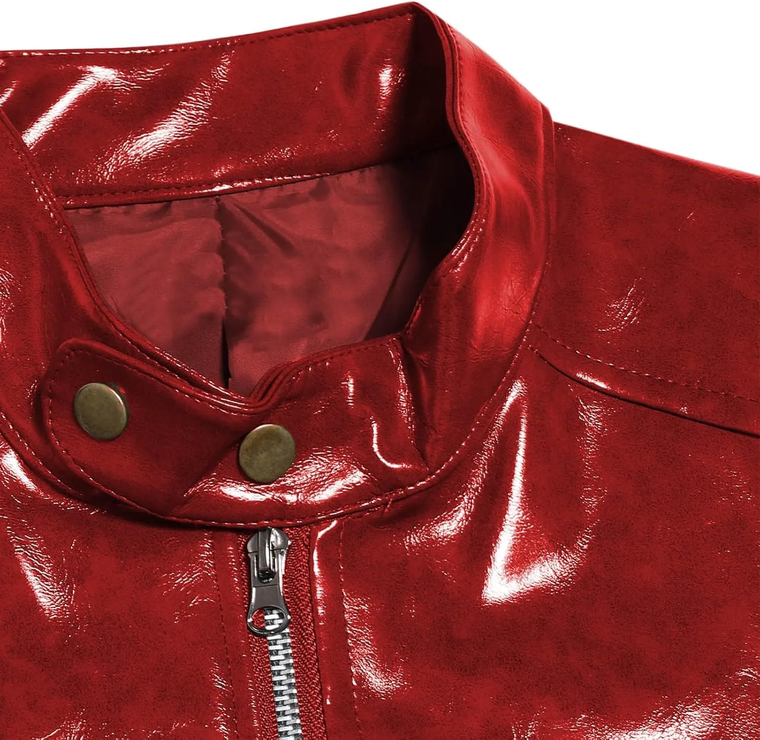 Men's Faux Leather Jackets Stand Collar PU Leather Motorcycle Zipper Coat Biker Windbreaker with Multiple Pockets