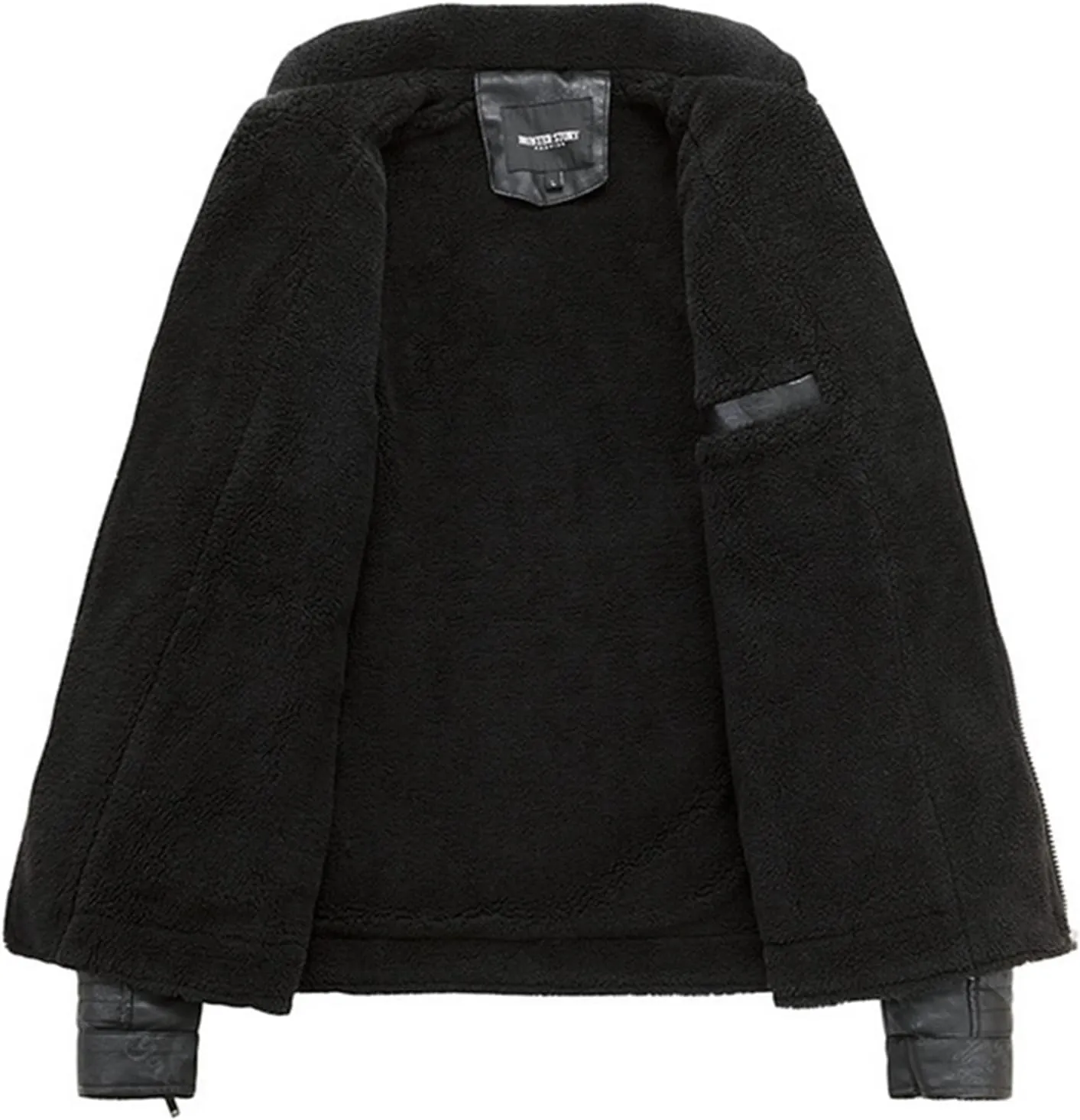 Men's Faux Leather Sherpa Bomber Jacket Lapel Zip-Up Fleece Lined Leather Motorcycle Jackets Casual Warm Winter Coats