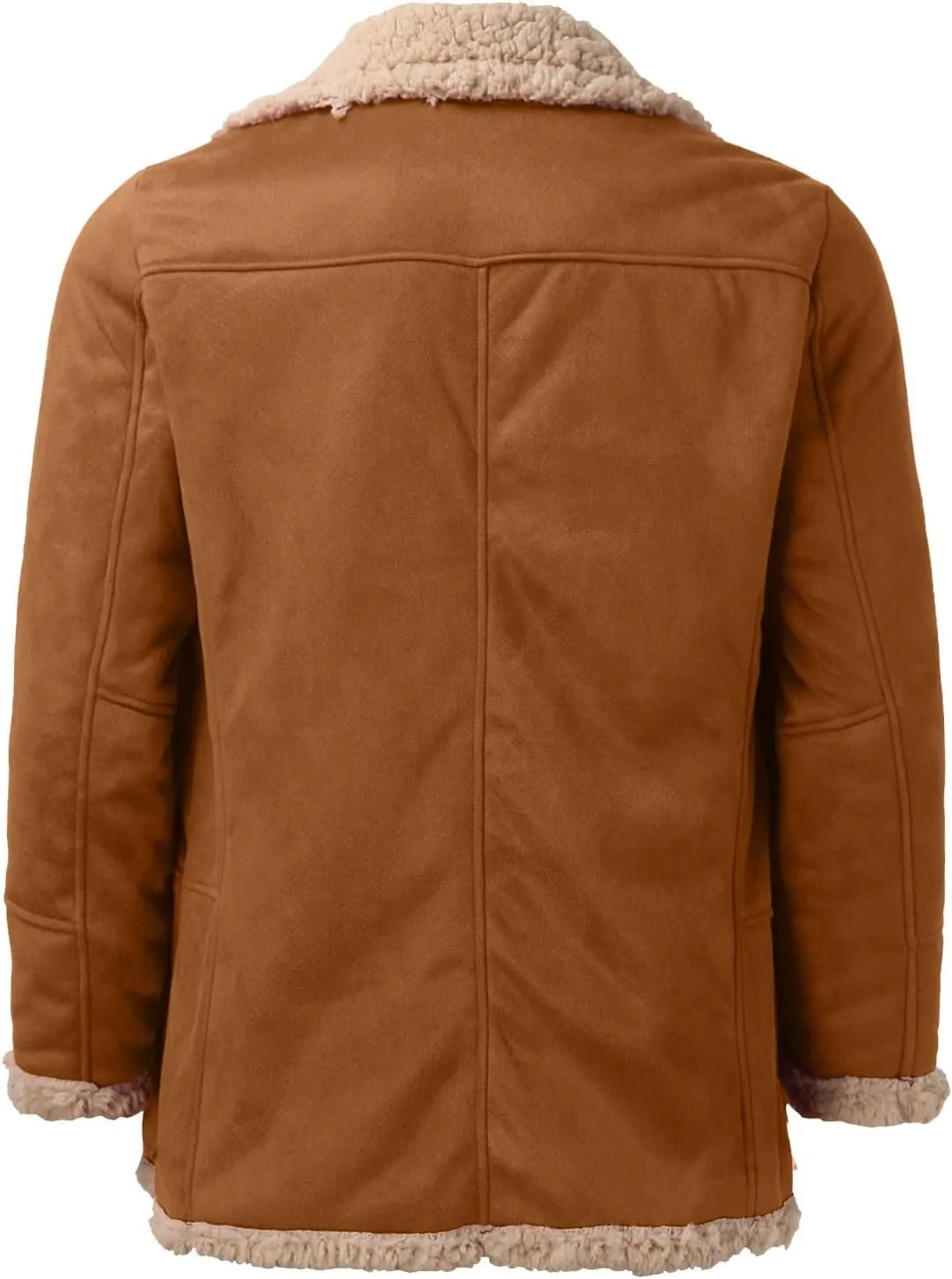 Mens Faux Shearling Jacket Suede Leather Crop Trench Coat Winter Sheepskin PU Leather Sherpa Lined Bomber Jacket