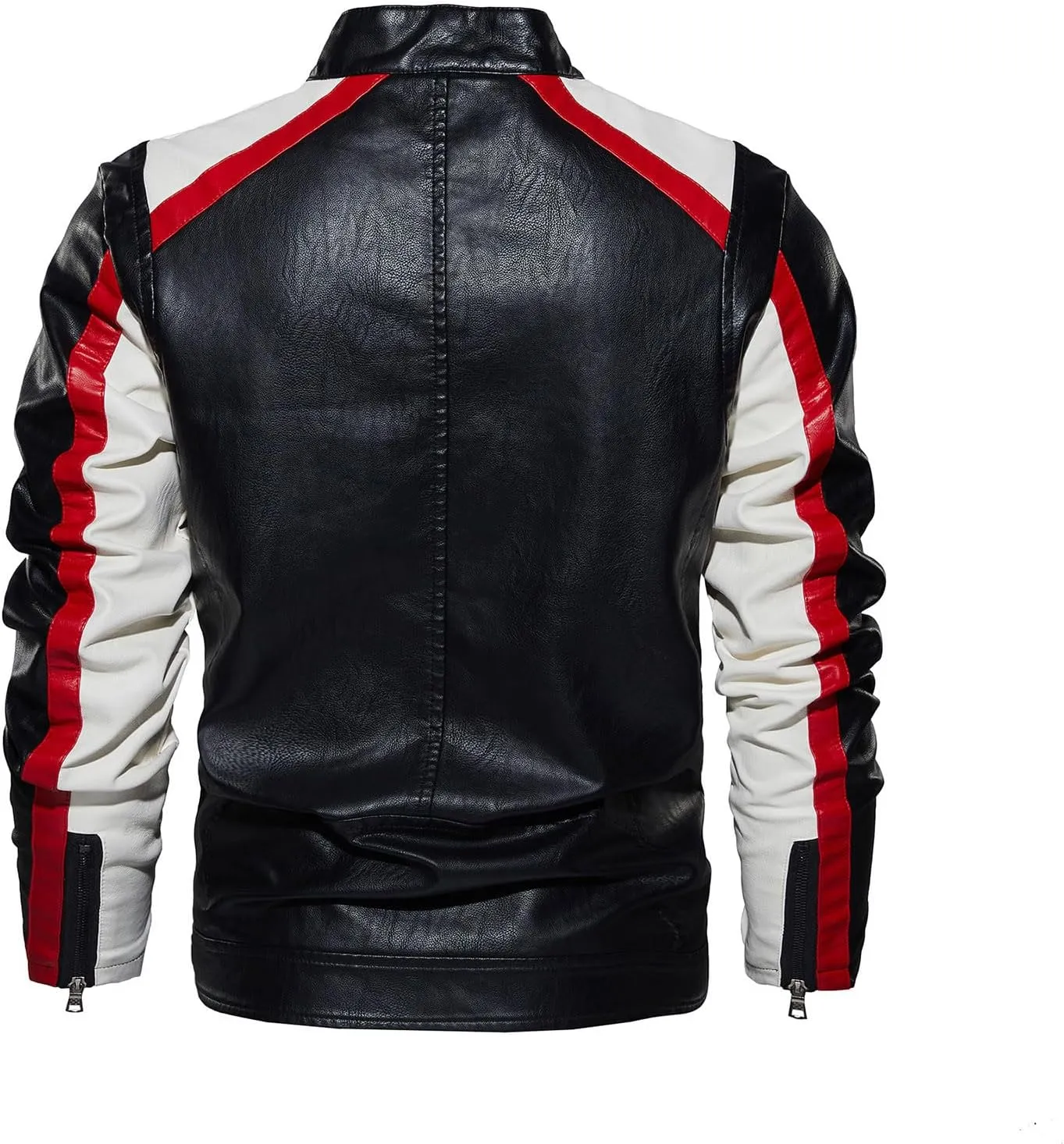 Mens Fitted Faux Leather Jackets Stand Collar PU Leather Motorcycle Zipper Coat Biker Bomber Jacket with Pockets