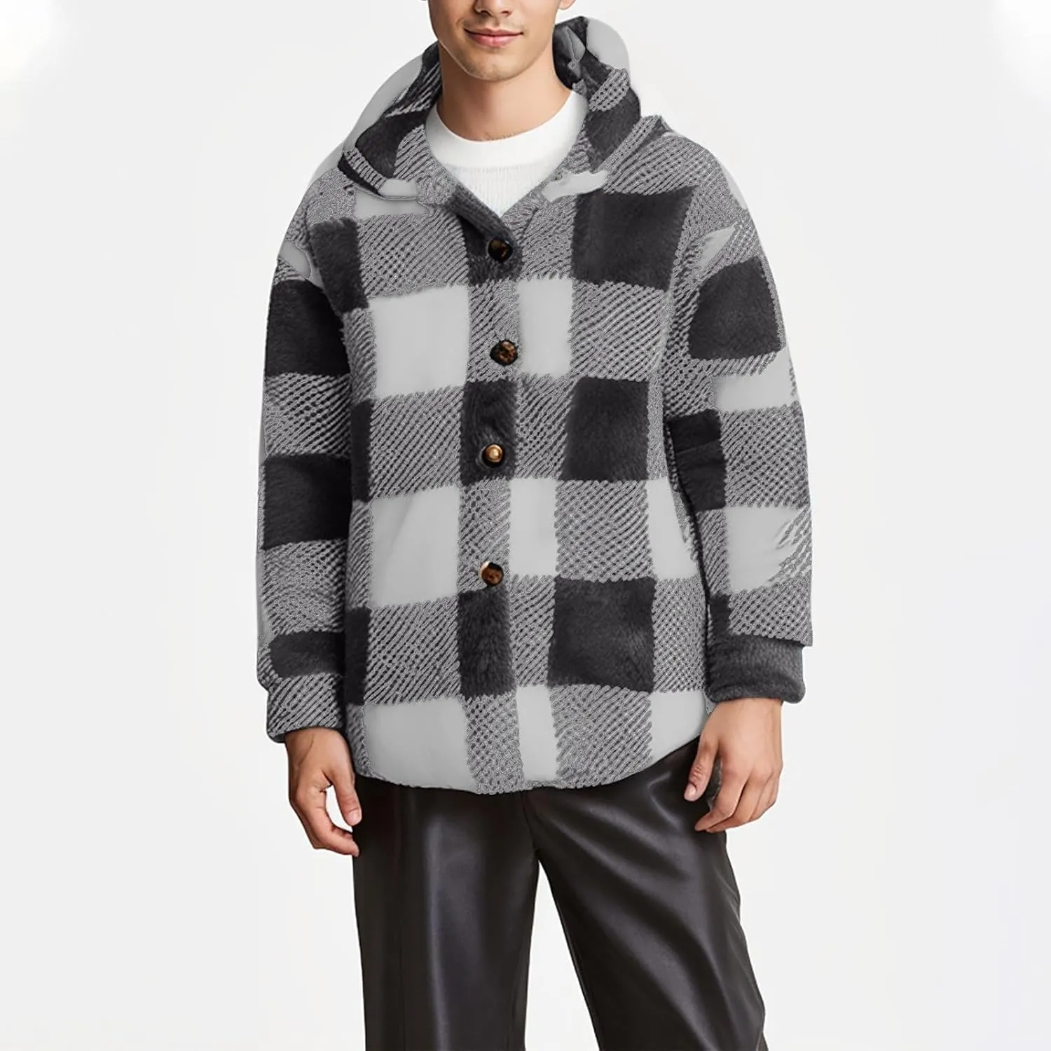 Mens Fleece Fuzzy Jackets Casual Lightweight Hooded Warm Long Sleeve Soft Comfy Fall Winter Coats