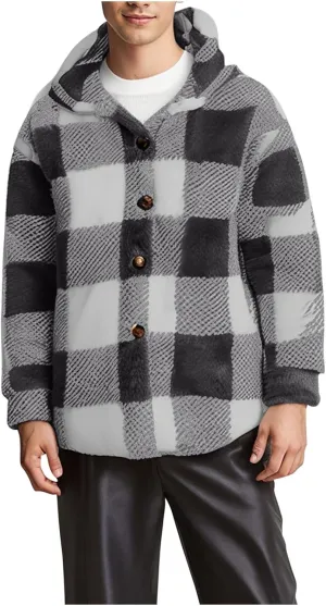 Mens Fleece Fuzzy Jackets Casual Lightweight Hooded Warm Long Sleeve Soft Comfy Fall Winter Coats