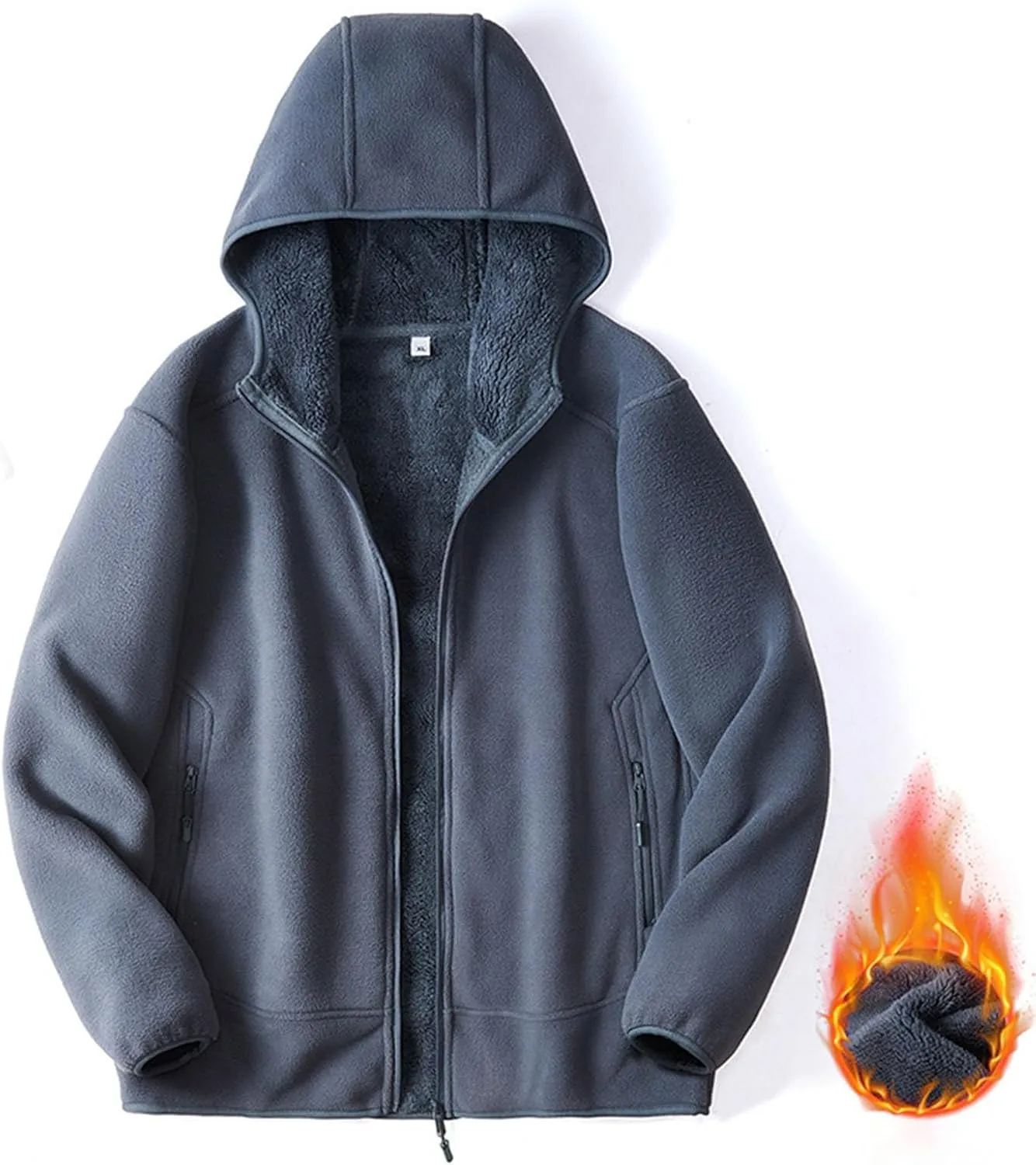 Men's Fleece Hoodie Polar Fleece Sherpa Lined Jacket Zip Up Thick Jacket Soft Warm Winter Coat Sweatshirt with Pocket