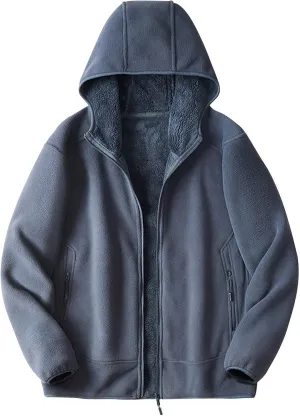Men's Fleece Hoodie Polar Fleece Sherpa Lined Jacket Zip Up Thick Jacket Soft Warm Winter Coat Sweatshirt with Pocket