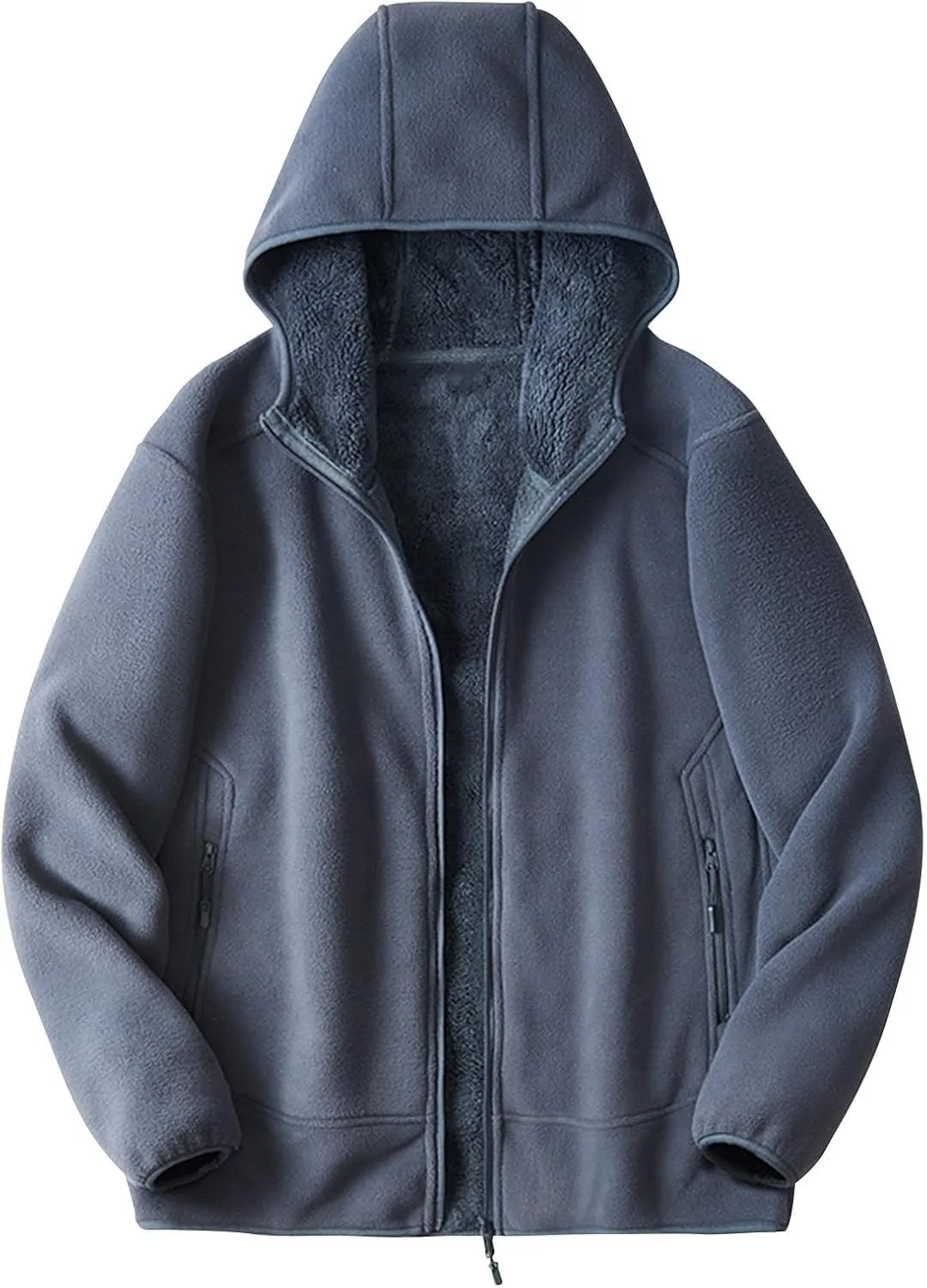 Men's Fleece Hoodie Polar Fleece Sherpa Lined Jacket Zip Up Thick Jacket Soft Warm Winter Coat Sweatshirt with Pocket