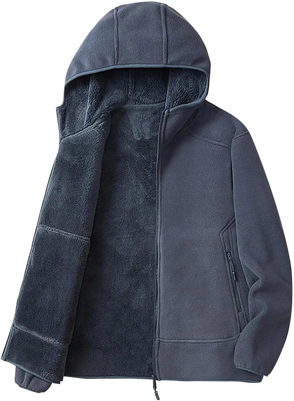 Men's Fleece Hoodie Polar Fleece Sherpa Lined Jacket Zip Up Thick Jacket Soft Warm Winter Coat Sweatshirt with Pocket