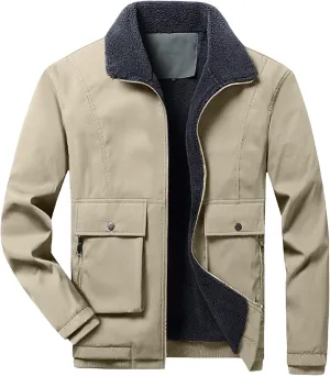 Men's Fleece Jacket Sherpa Lined Jackets Zip Up Relaxed Fit Men Winter Coat Quilted Active Jacket Windproof Workwear