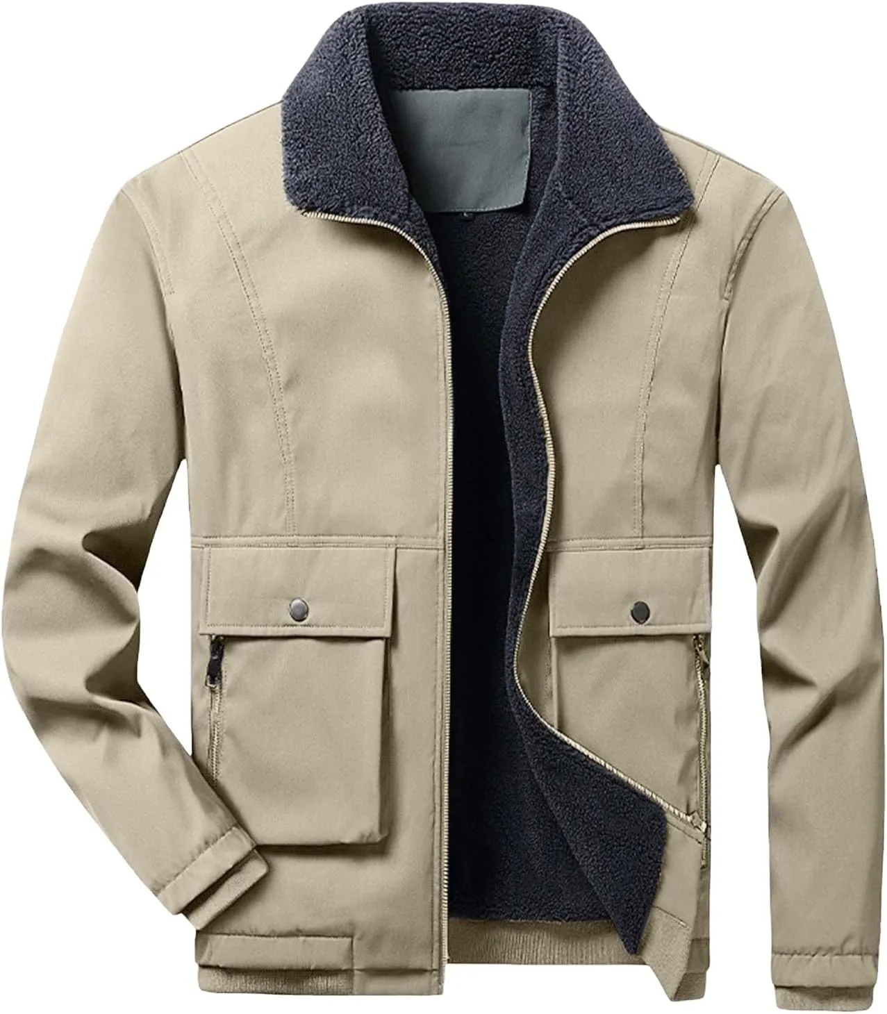 Men's Fleece Jacket Sherpa Lined Jackets Zip Up Relaxed Fit Men Winter Coat Quilted Active Jacket Windproof Workwear