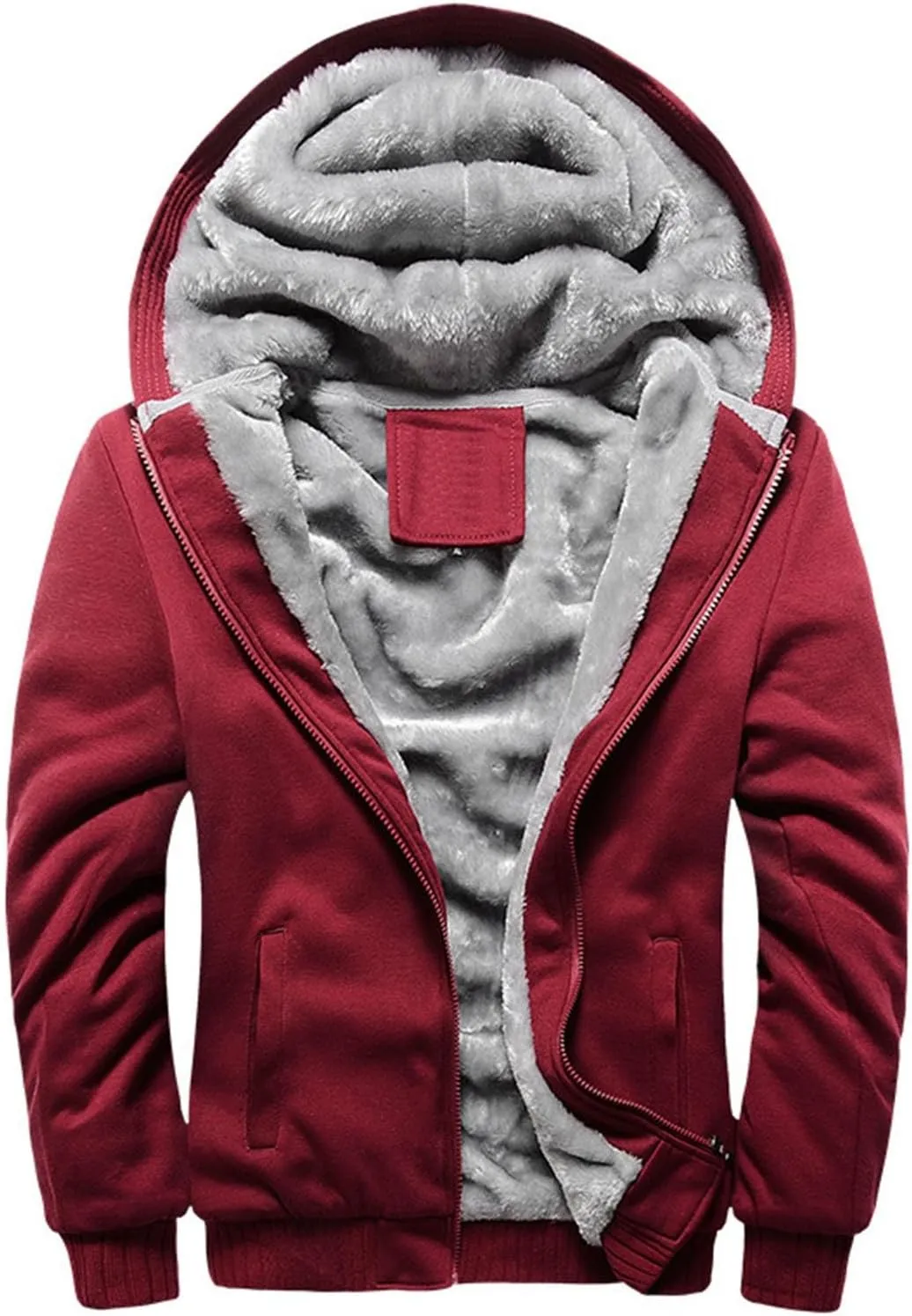 Mens Fleece Lined Warm Jackets Zip Up Hooded Track Jackets Color Block Furry Comfy Thermal Sherpa Winter Coats