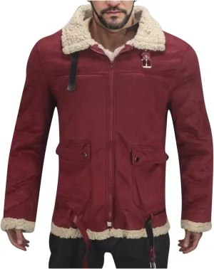 Men's Fleece Sherpa Bomber Coat Faux Leather Sherpa Fleece Lined Jackets Stand Collar Heavyweight Suede Faux Fur Trench-Coats