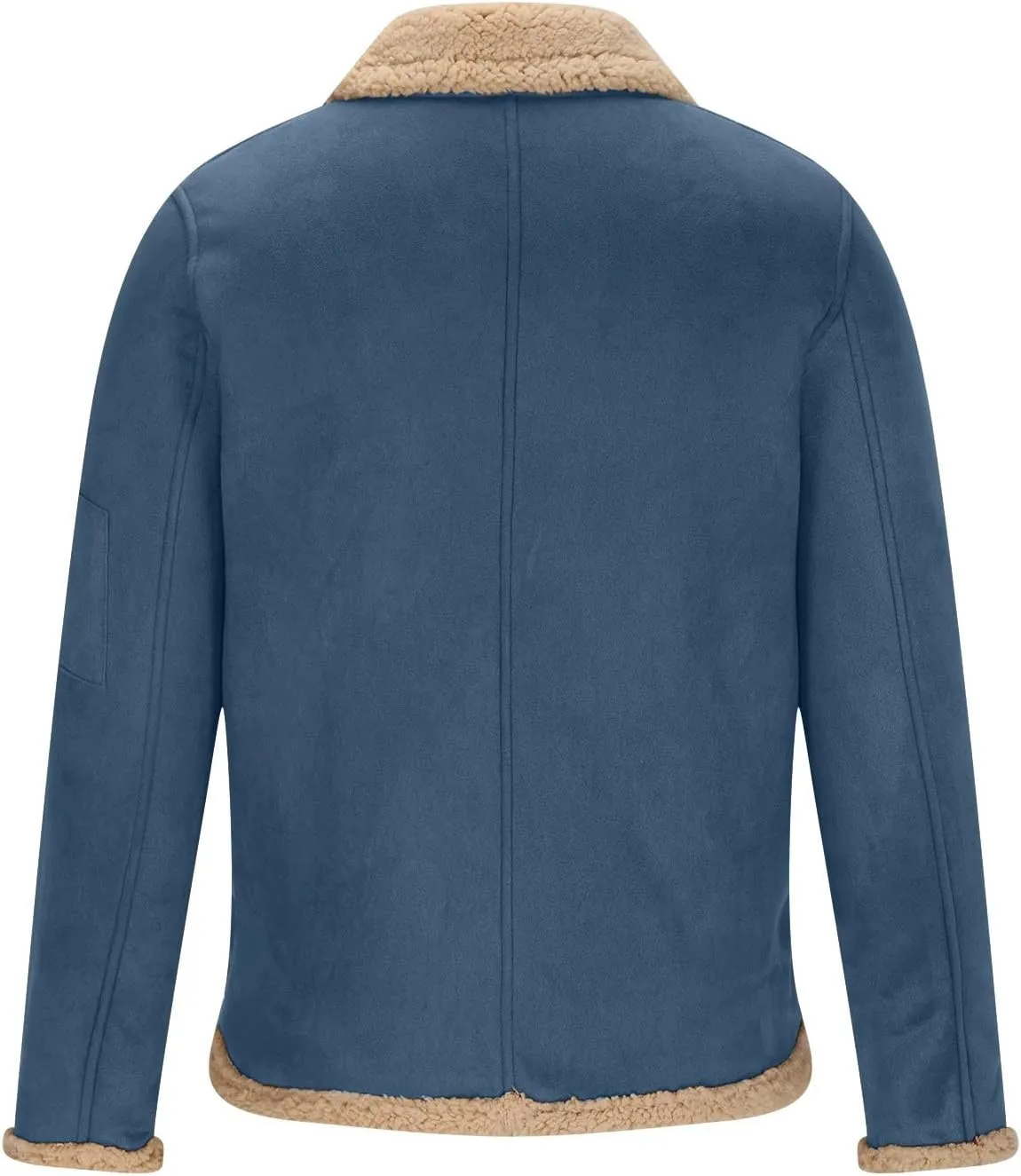 Men's Fleece Sherpa Bomber Coat Faux Leather Sherpa Fleece Lined Jackets Stand Collar Heavyweight Suede Faux Fur Trench-Coats