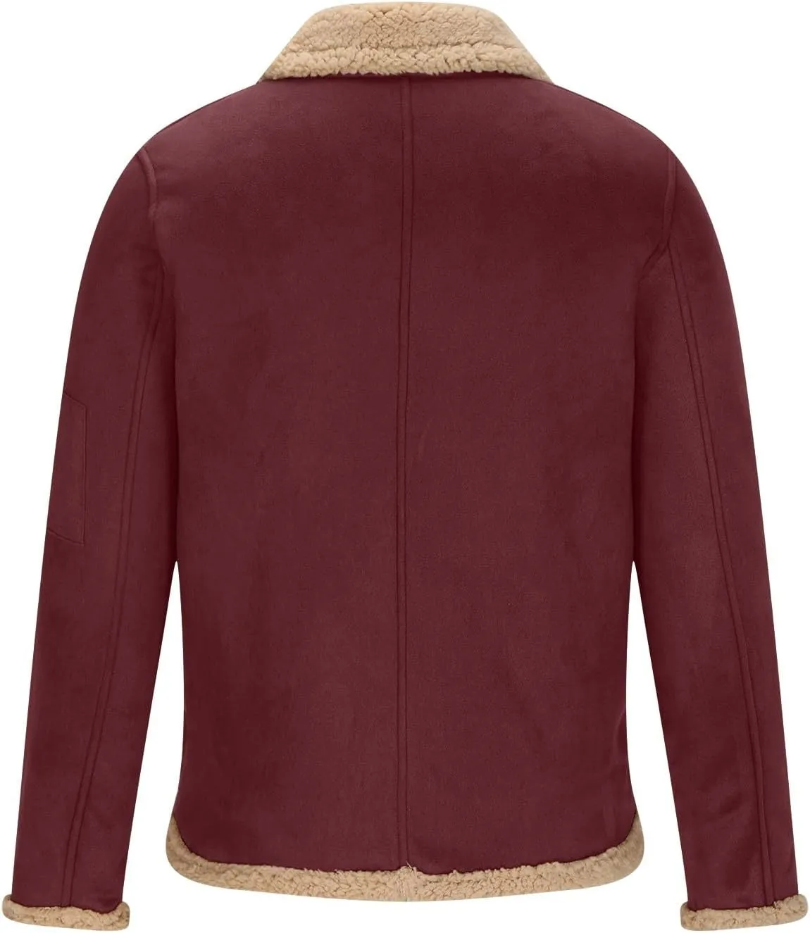 Men's Fleece Sherpa Bomber Coat Faux Leather Sherpa Fleece Lined Jackets Stand Collar Heavyweight Suede Faux Fur Trench-Coats