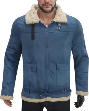 Men's Fleece Sherpa Bomber Coat Faux Leather Sherpa Fleece Lined Jackets Stand Collar Heavyweight Suede Faux Fur Trench-Coats