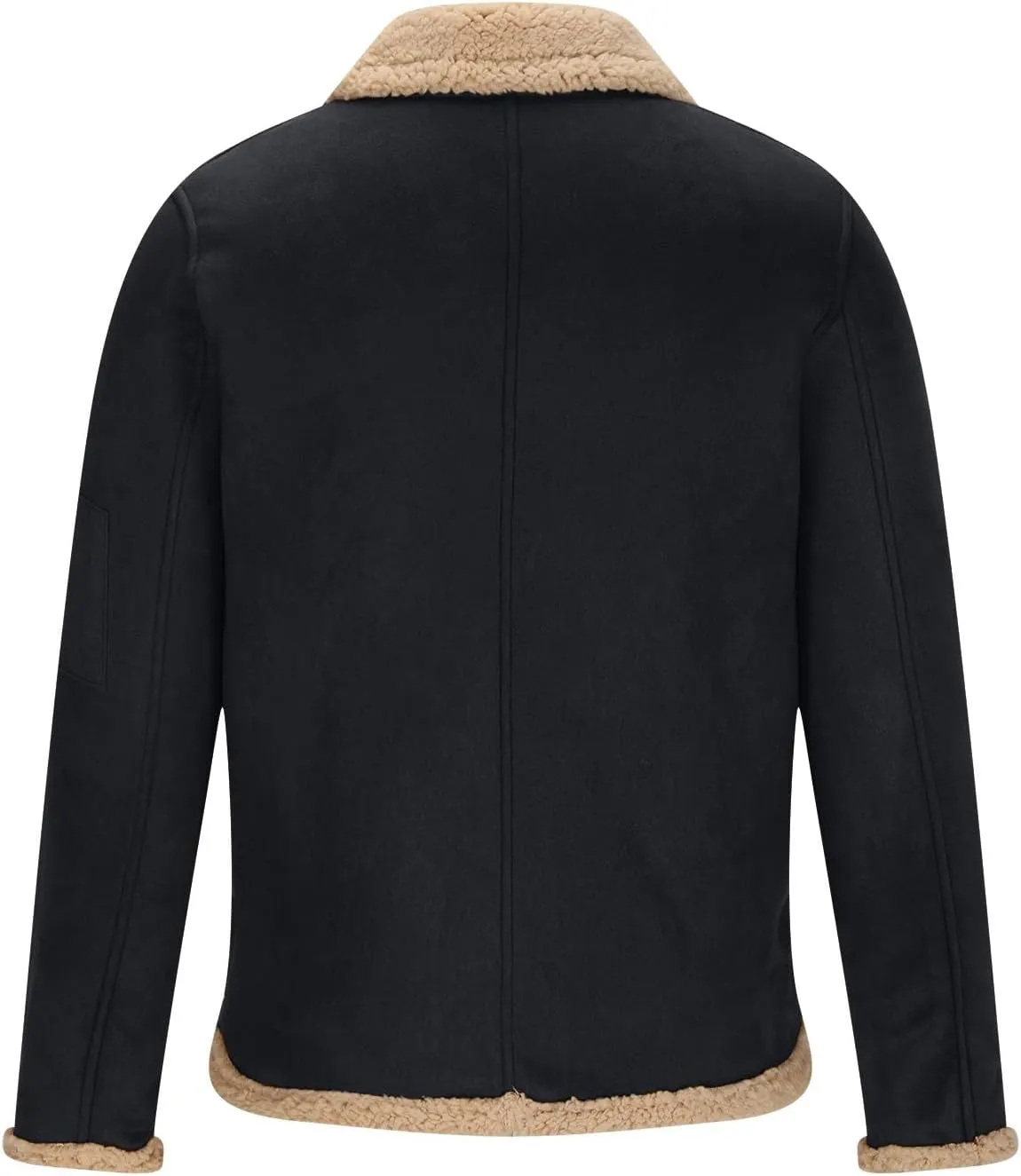 Men's Fleece Sherpa Bomber Coat Faux Leather Sherpa Fleece Lined Jackets Stand Collar Heavyweight Suede Faux Fur Trench-Coats
