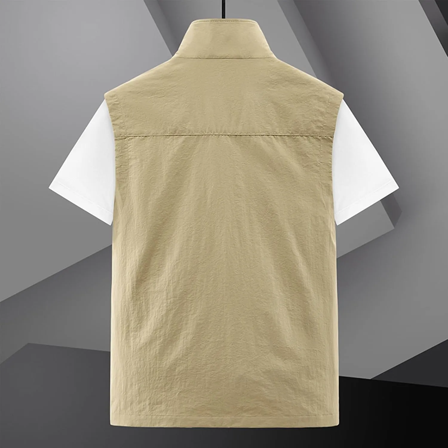 Mens Full-Zip Utility Work Vest Outdoor Sleeveless Softshell Jacket Multi-Pockets Cargo Vest for Fishing Photo Travel