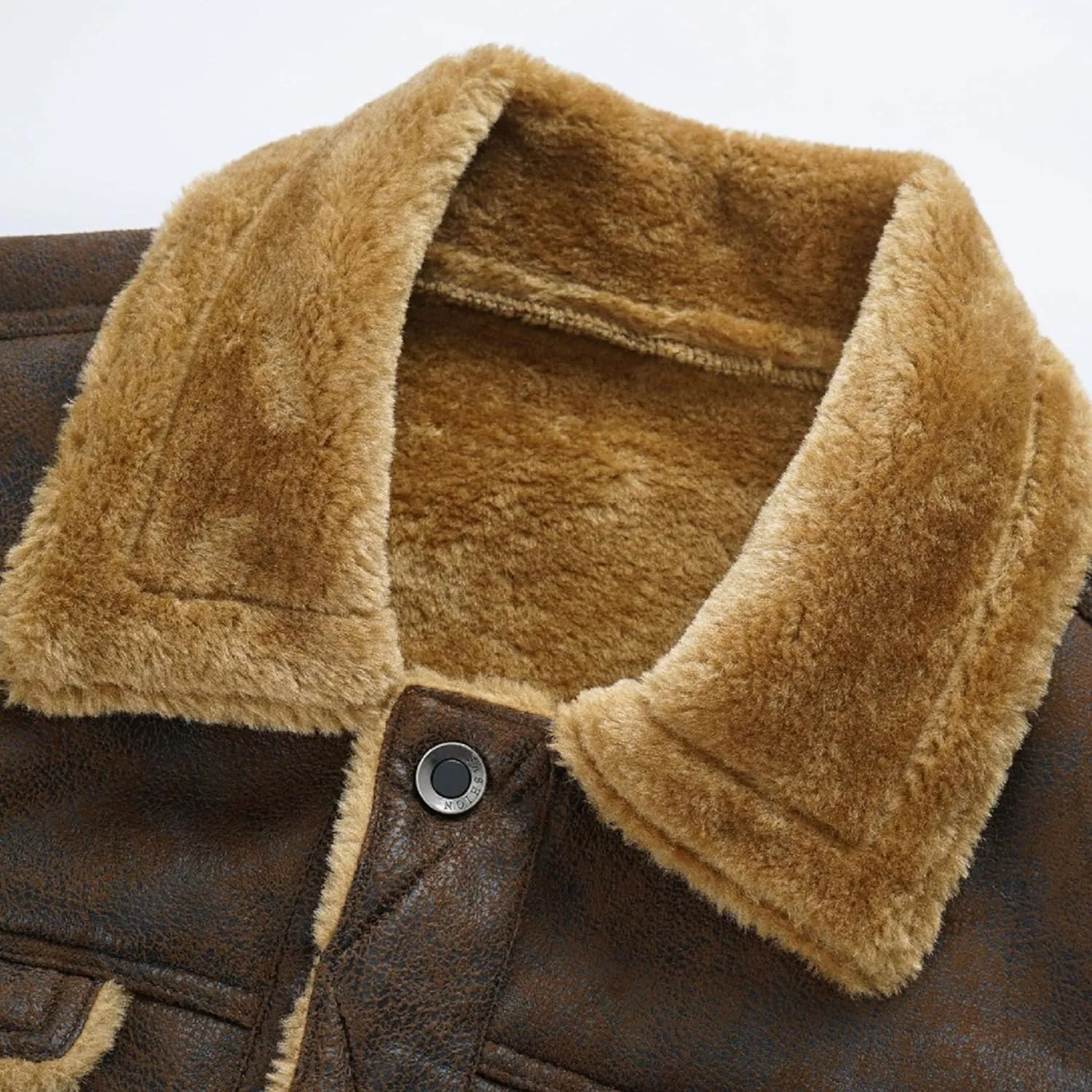 Men's Fur Collar Bomber Leather Jackets Faux Suede Aviator Bomber Jacket Sherpa Lined Jacket