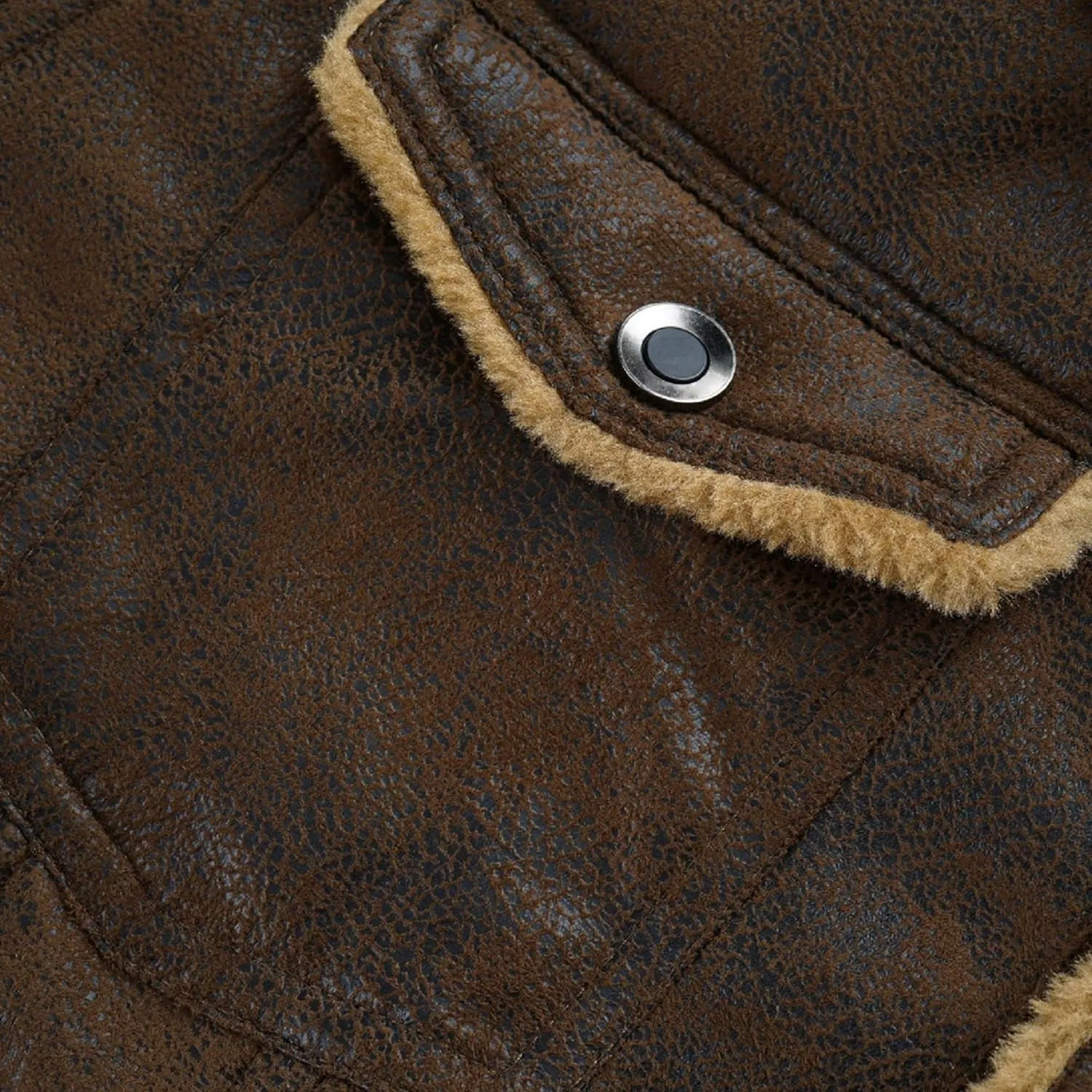 Men's Fur Collar Bomber Leather Jackets Faux Suede Aviator Bomber Jacket Sherpa Lined Jacket