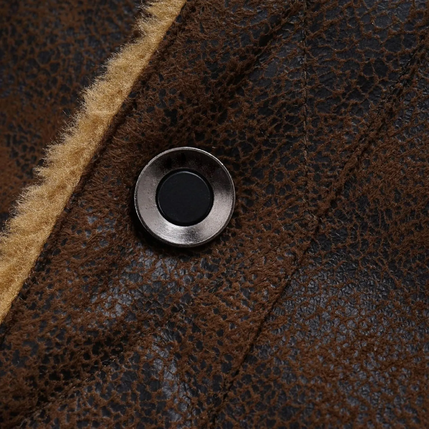 Men's Fur Collar Bomber Leather Jackets Faux Suede Aviator Bomber Jacket Sherpa Lined Jacket