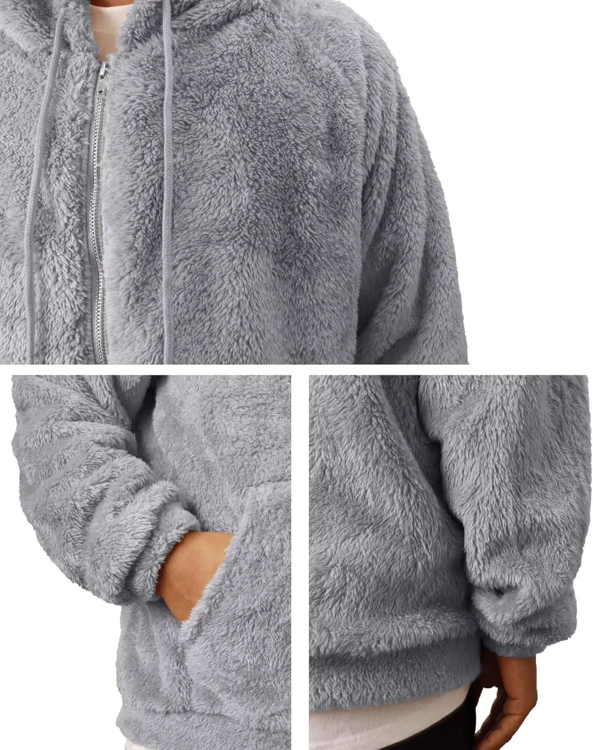 Mens Fuzzy Zip Hoodie Sweatshirt Sherpa Plush Zipper Jacket with Hood for Men