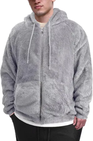 Mens Fuzzy Zip Hoodie Sweatshirt Sherpa Plush Zipper Jacket with Hood for Men