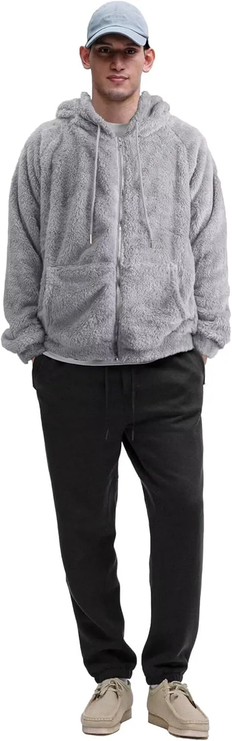 Mens Fuzzy Zip Hoodie Sweatshirt Sherpa Plush Zipper Jacket with Hood for Men