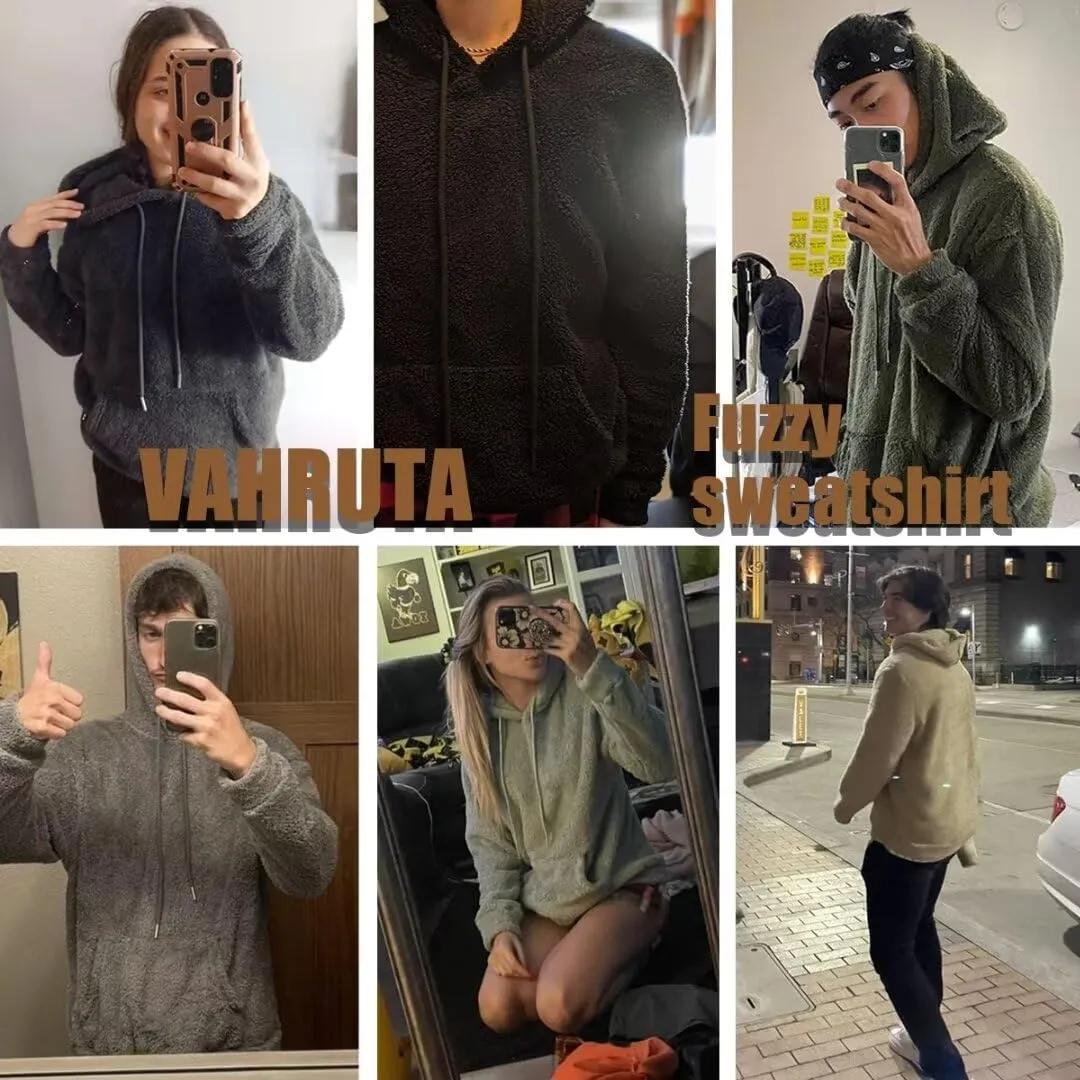 Mens Fuzzy Zip Hoodie Sweatshirt Sherpa Plush Zipper Jacket with Hood for Men