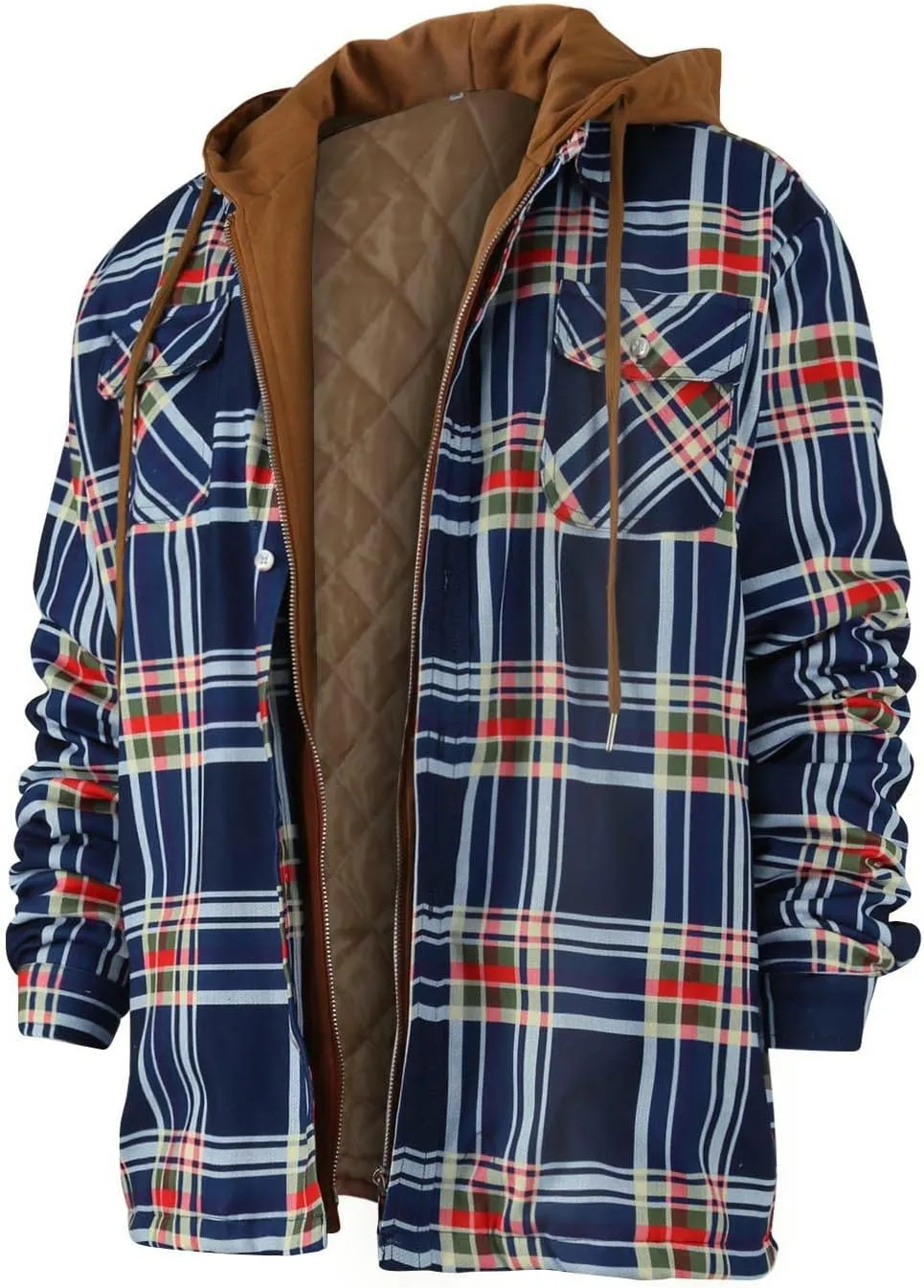Men's Heavyweight Plaid Hoodie Jacket Zip Up Long Sleeve Fleece Sweatshirt Coat With Hood Fashion Stylish,M-5XL