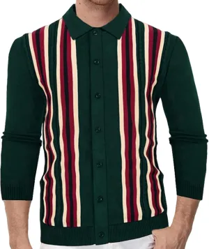 Men's Knit Cardigan Sweaters, Long Sleeve Contrast Striped Vintage Casual Button Down Lightweight Cardigan Sweaters