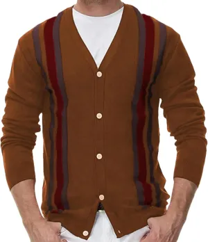Men's Knit Cardigan Sweaters, Long Sleeve Contrast Striped Vintage Casual Button Down Lightweight Cardigan Sweaters