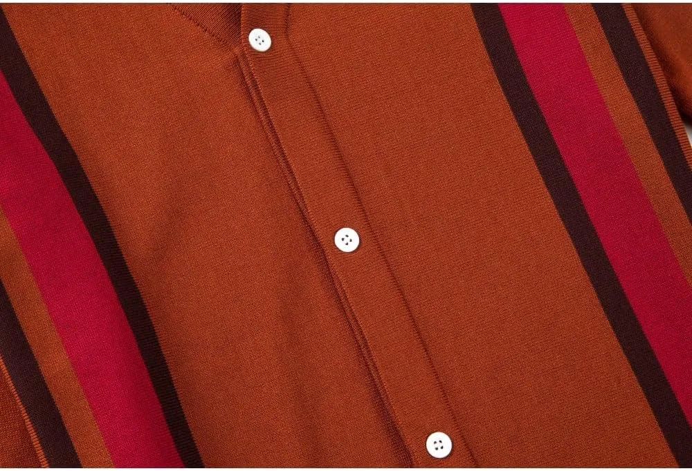 Men's Knit Cardigan Sweaters, Long Sleeve Contrast Striped Vintage Casual Button Down Lightweight Cardigan Sweaters