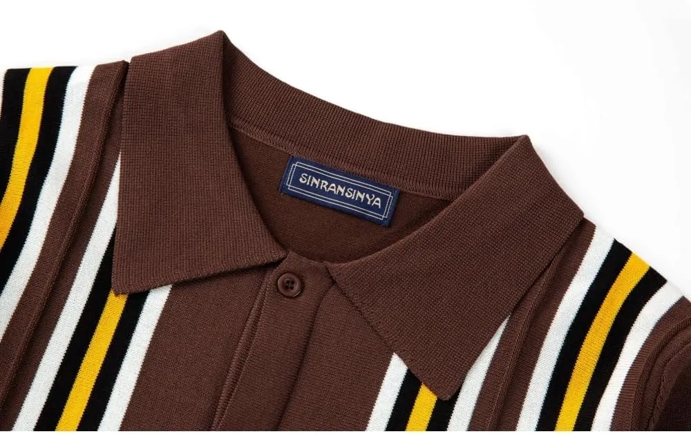 Men's Knit Cardigan Sweaters, Long Sleeve Contrast Striped Vintage Casual Button Down Lightweight Cardigan Sweaters