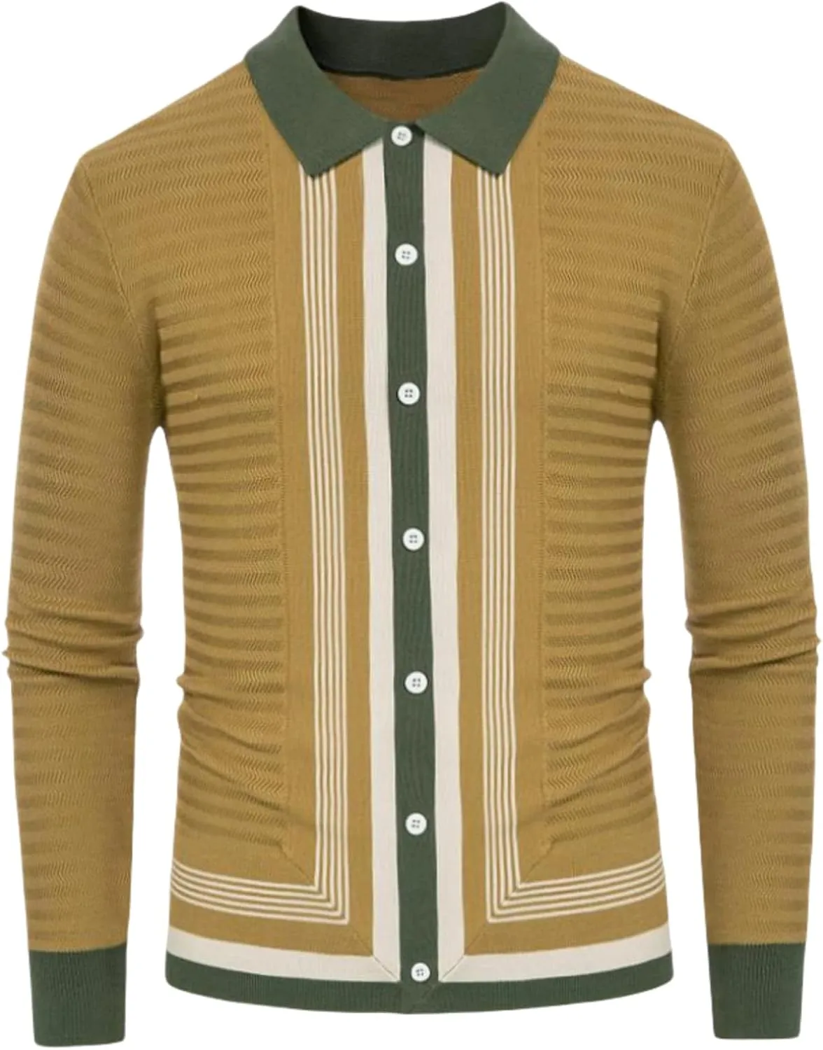 Men's Knit Cardigan Sweaters, Long Sleeve Contrast Striped Vintage Casual Button Down Lightweight Cardigan Sweaters