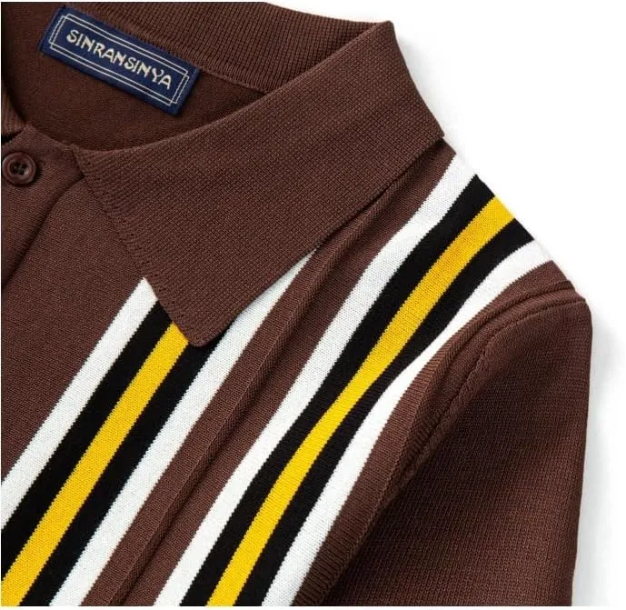 Men's Knit Cardigan Sweaters, Long Sleeve Contrast Striped Vintage Casual Button Down Lightweight Cardigan Sweaters