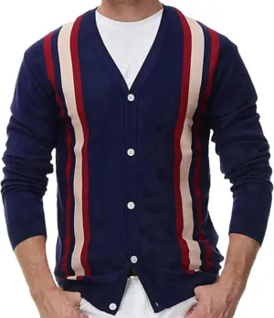Men's Knit Cardigan Sweaters, Long Sleeve Contrast Striped Vintage Casual Button Down Lightweight Cardigan Sweaters
