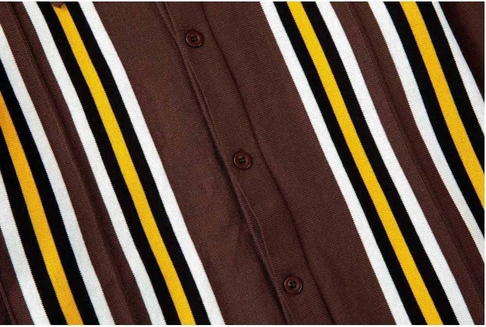 Men's Knit Cardigan Sweaters, Long Sleeve Contrast Striped Vintage Casual Button Down Lightweight Cardigan Sweaters