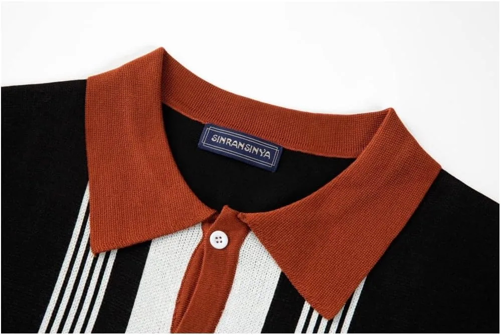 Men's Knit Cardigan Sweaters, Long Sleeve Contrast Striped Vintage Casual Button Down Lightweight Cardigan Sweaters