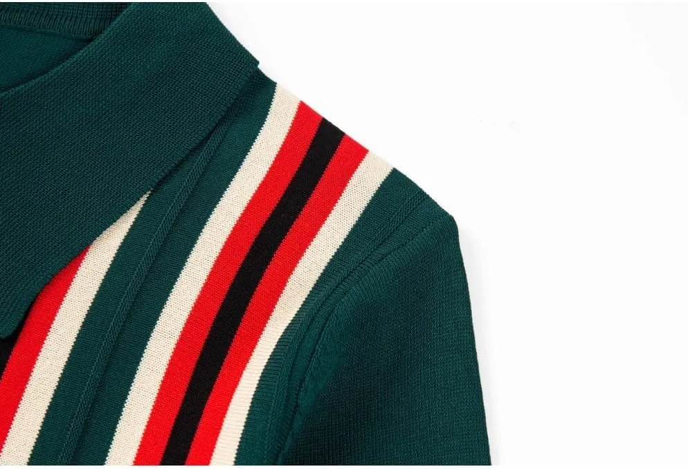 Men's Knit Cardigan Sweaters, Long Sleeve Contrast Striped Vintage Casual Button Down Lightweight Cardigan Sweaters
