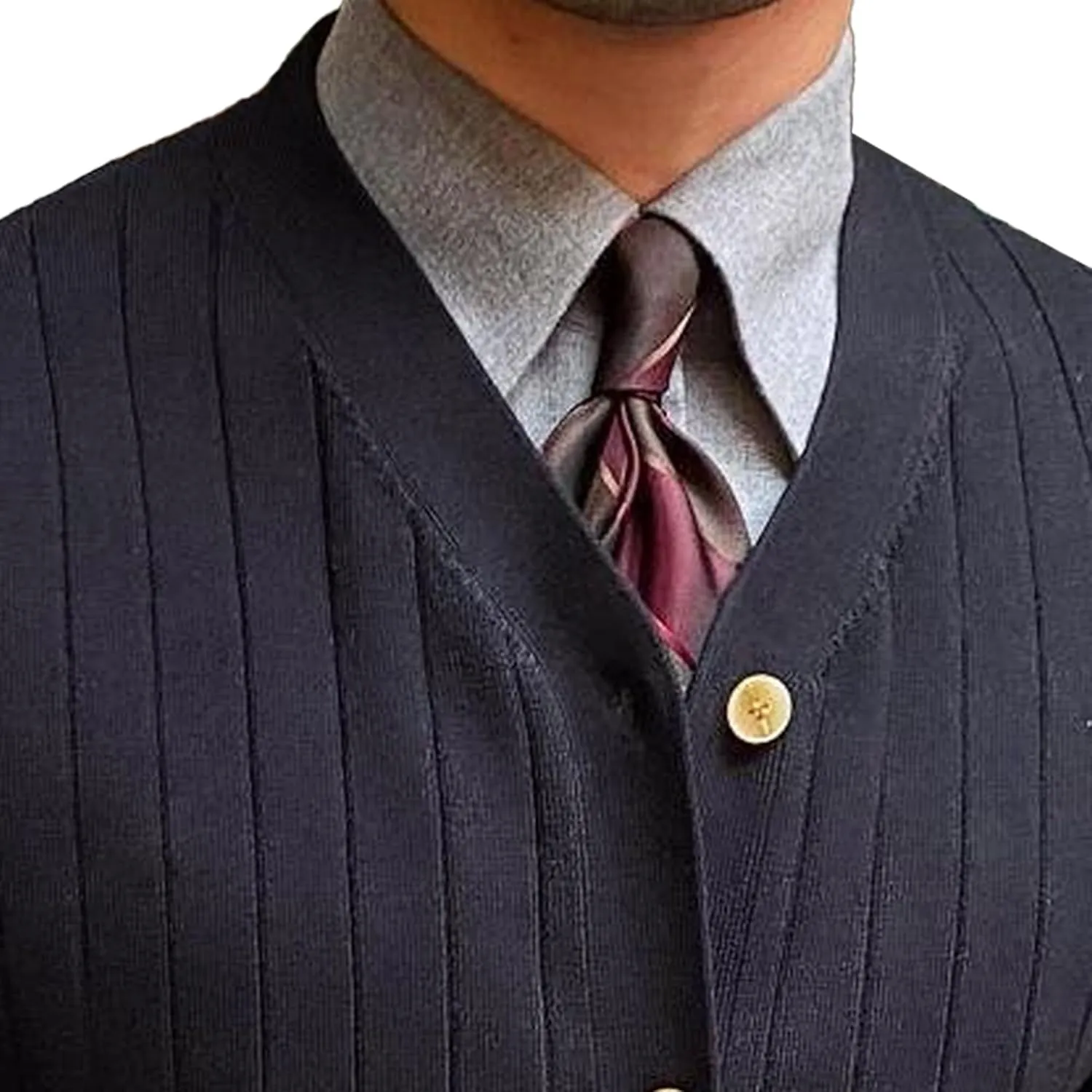Men's Knitted Ribbed V Neck Sweater Cardigan Button Up Regular Fit Sweater Ribbed Long Sleeve Casual Sweaters
