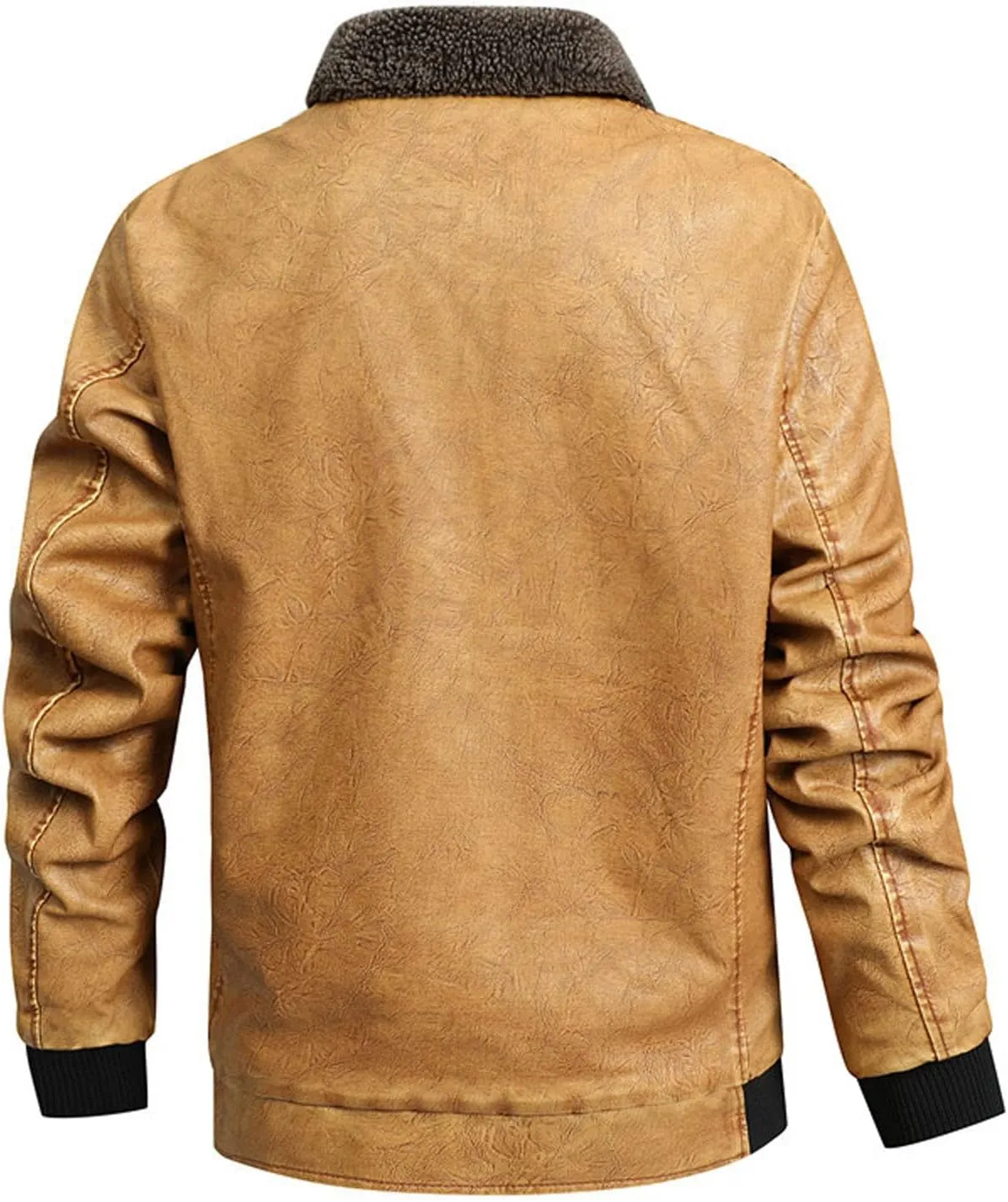 Men's Lapel Full Zip Up Fleece Lined Bomber Faux Leather Jacket Motorcycle Leather Sherpa Jackets Casual Warm Coats