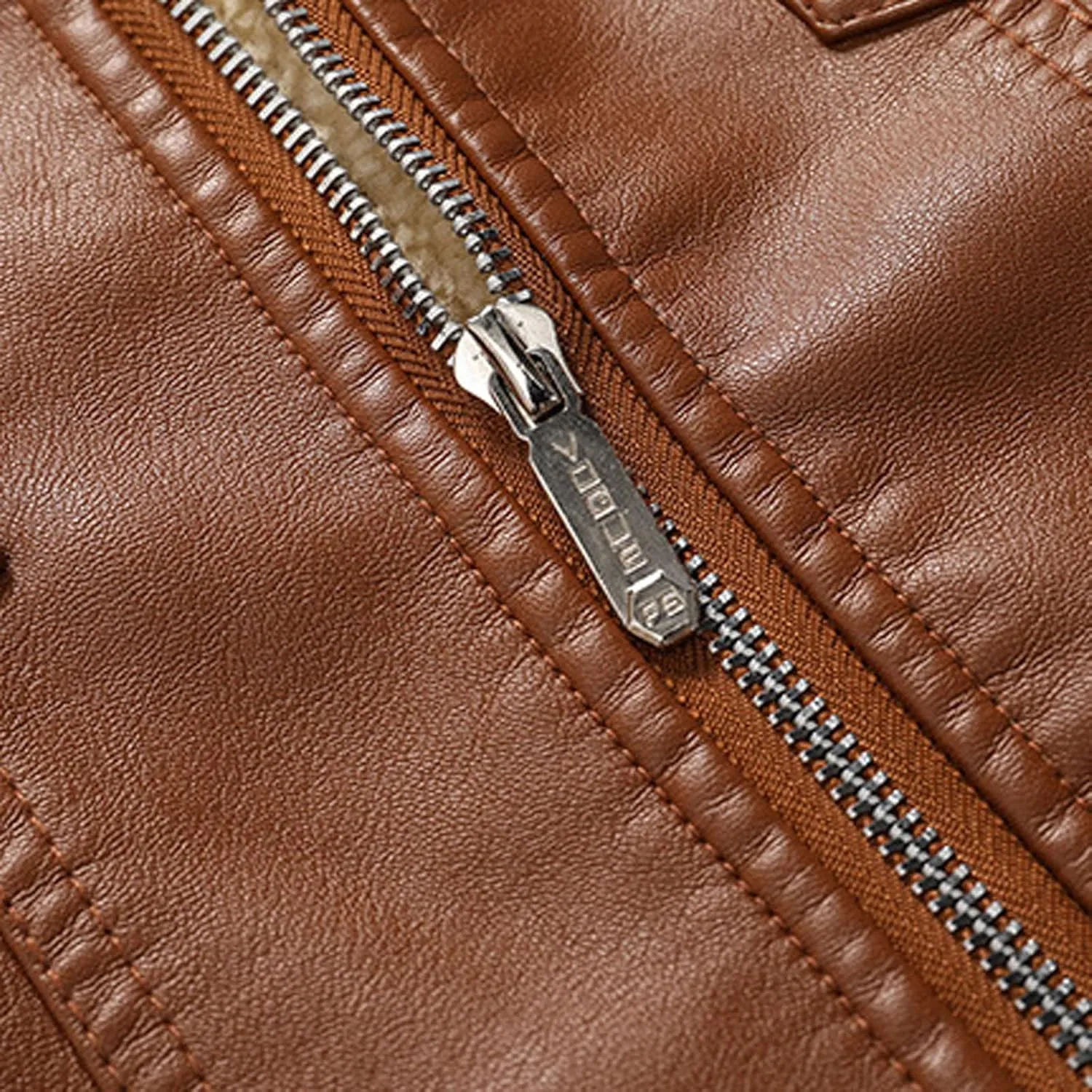 Men's Lapel Zip Up Fleece Lined Bomber Faux Leather Jacket Motorcycle Leather Sherpa Jackets Casual Winter Warm Coat